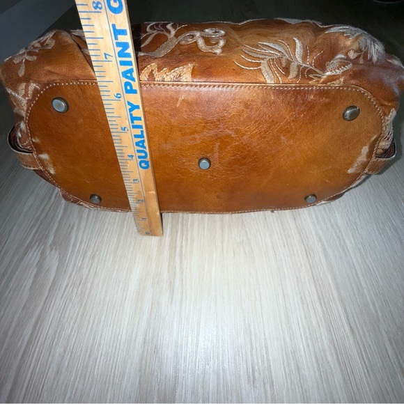 Donald J. Pliner Leather Embroidered Floral Patterned Hobo Bag in Brown Orange - Picture 8 of 16